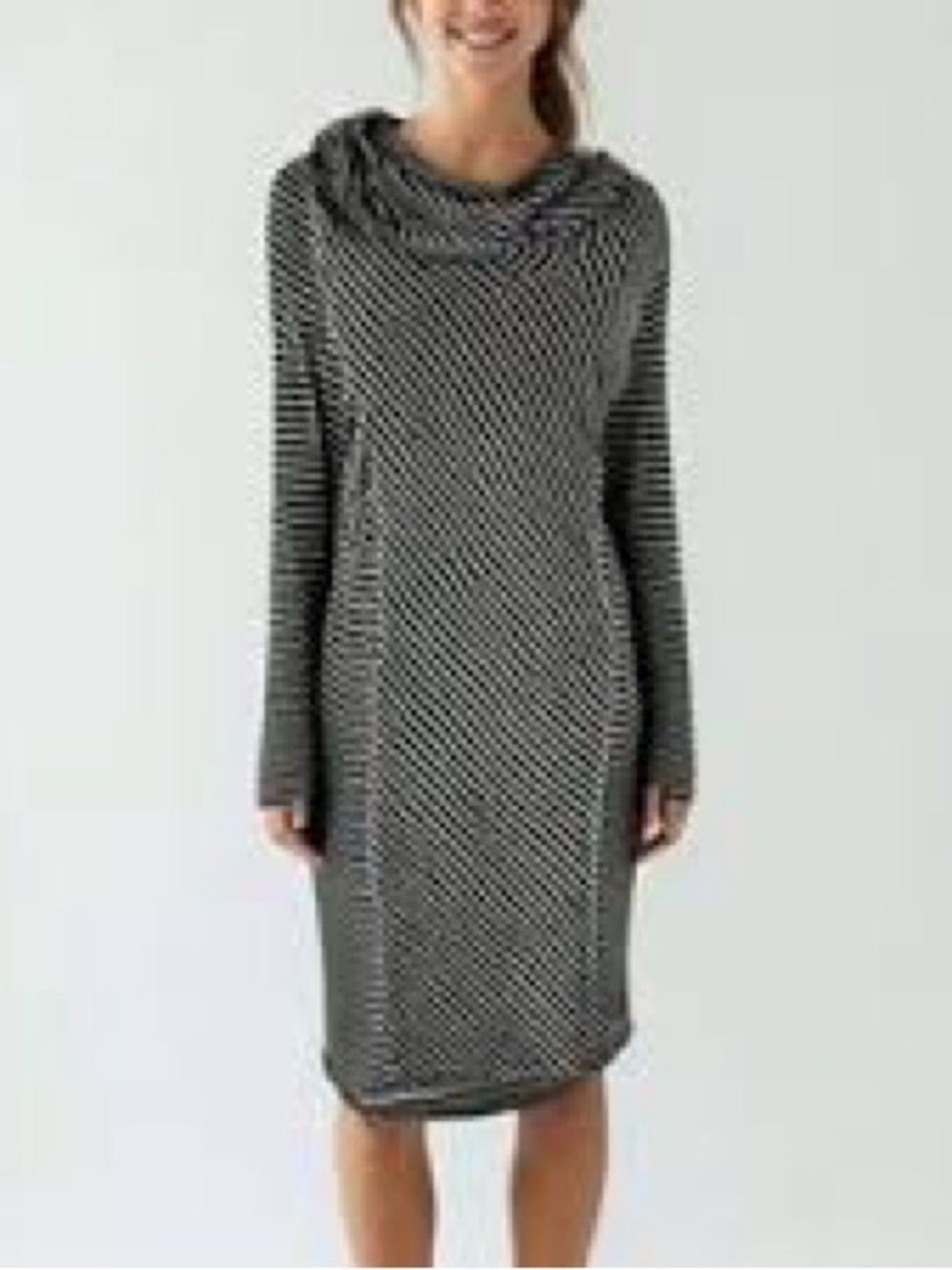 Grey and Black Stripe Comfort Dress with Hood or Cowl